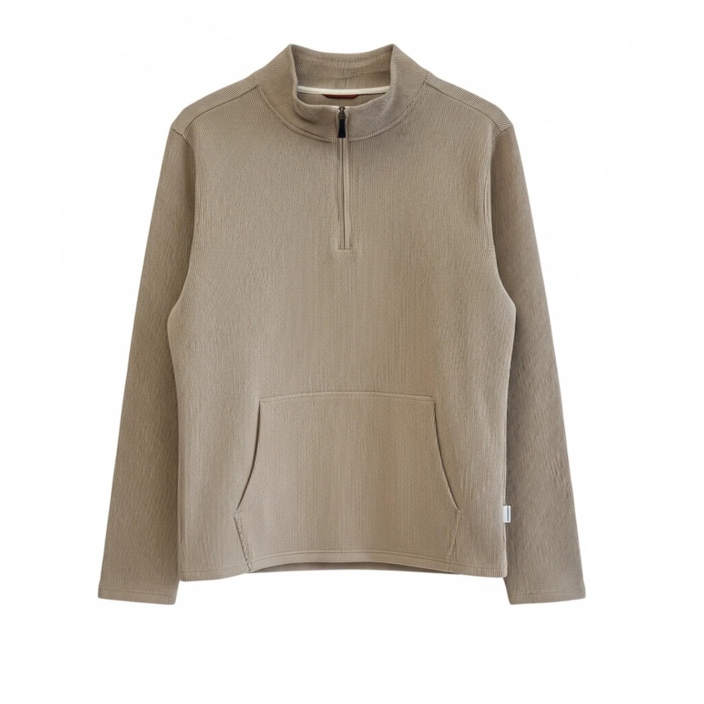Rainforest Pullover Quarter Zip S Chinchilla Beige Striped RF02B30146 Mens NWT